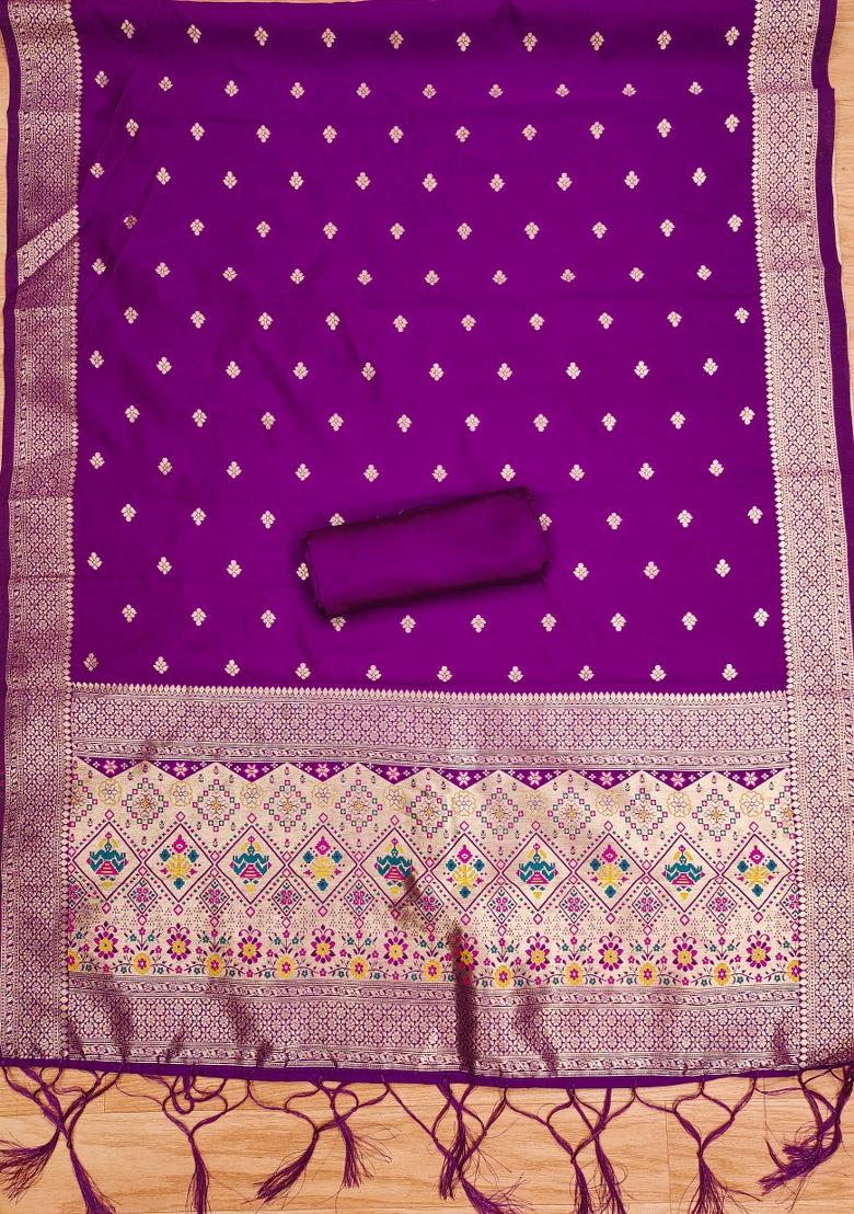 Purple Zari Work Banarasi Silk Dress Material