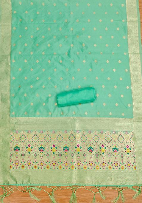 Sea Green Zari Work Banarasi Silk Dress Material