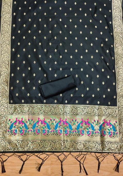 Black Zari Work Banarasi Silk Dress Material