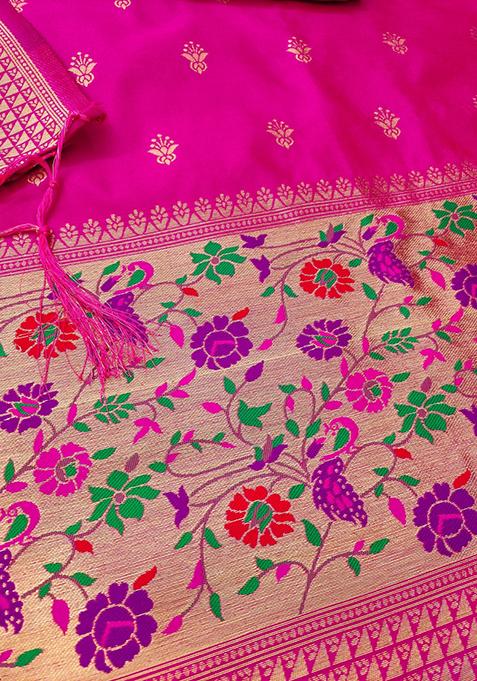 Pink Zari Work Banarasi Silk Dress Material