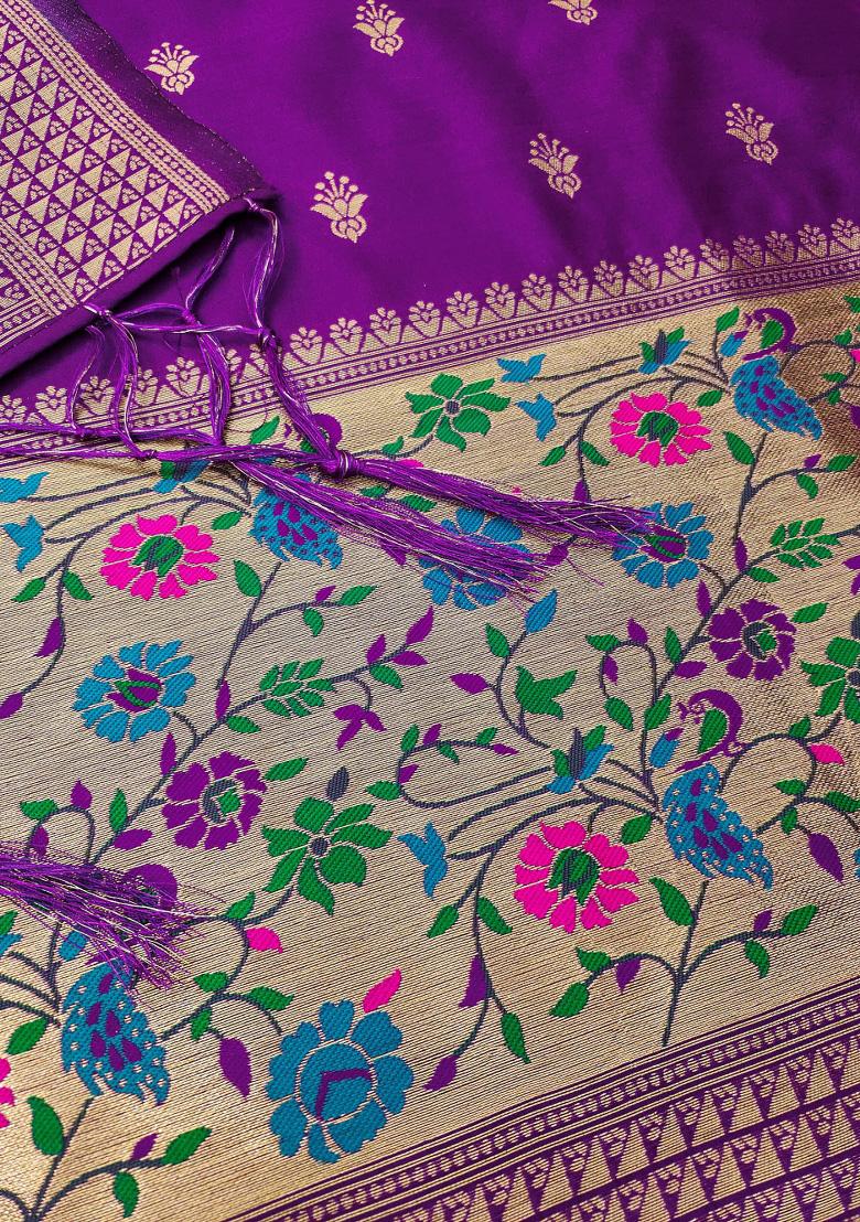 Purple Zari Work Banarasi Silk Dress Material
