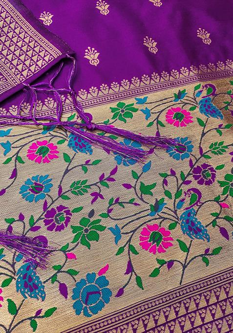 Purple Zari Work Banarasi Silk Dress Material