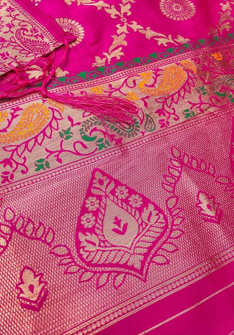 Pink Zari Work Banarasi Silk Dress Material