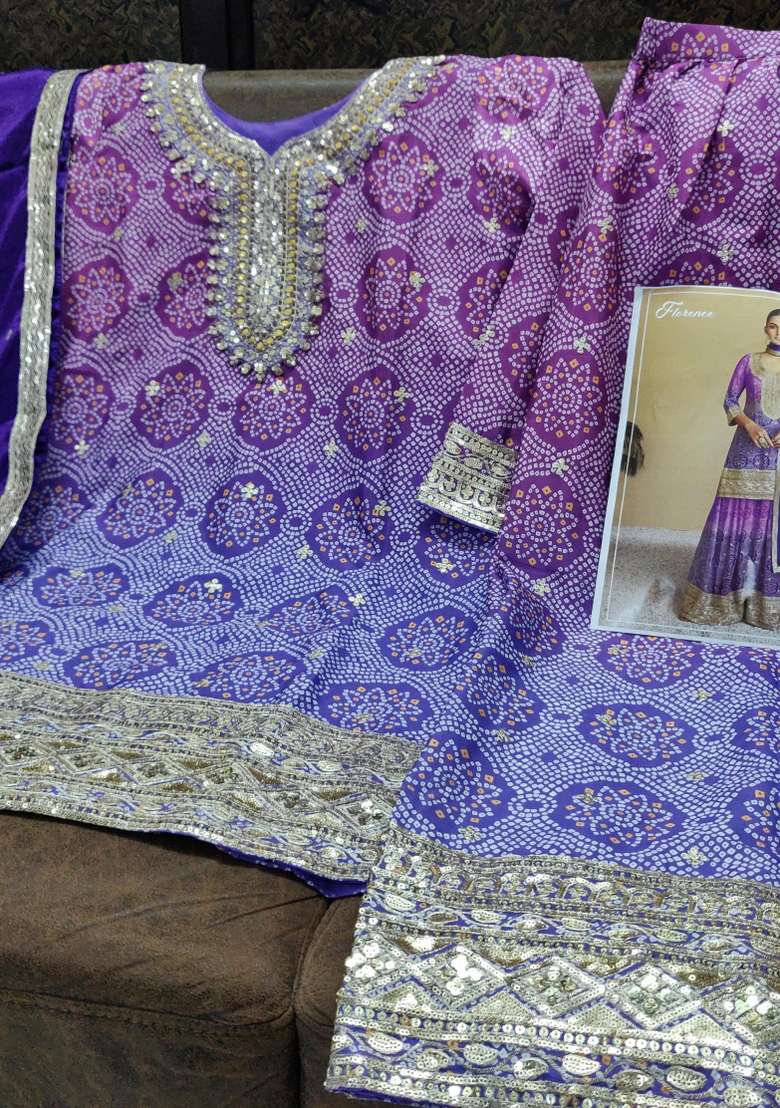 Multicolor Printed Chinon Sharara Set - Indya