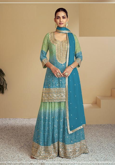 Multicolor Printed Chinon Kurta Set