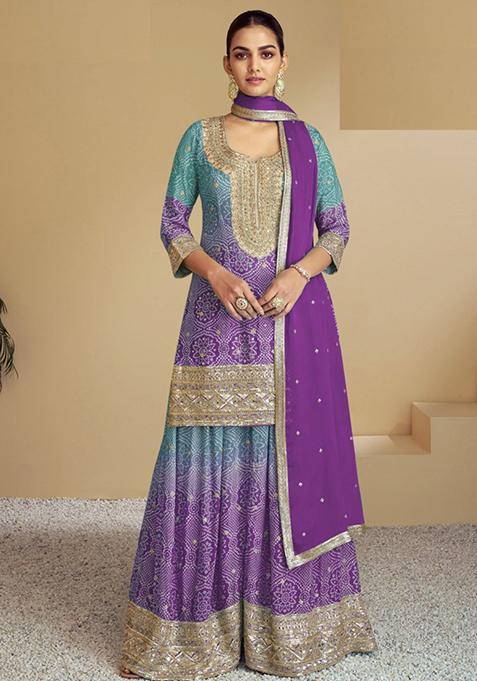 Multicolor Printed Chinon Kurta Set