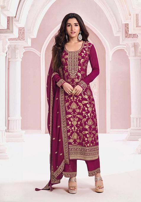 Multicolor Zari Work Chinon Kurta Set