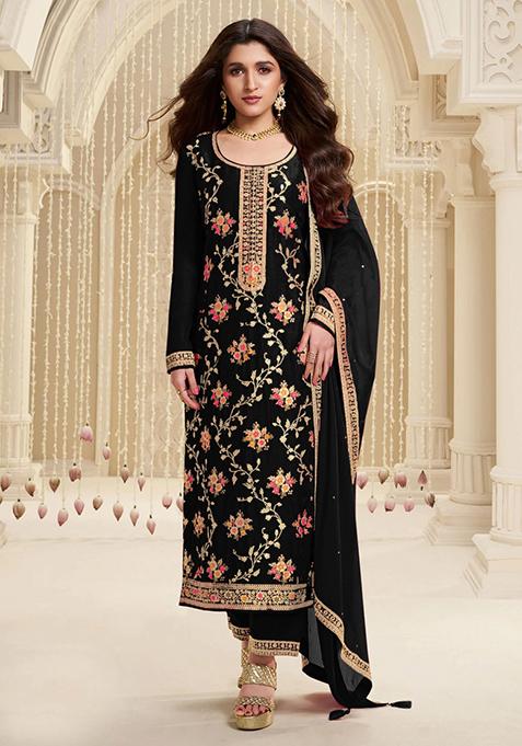Multicolor Embroidered Chinon Pakistani Suit Set