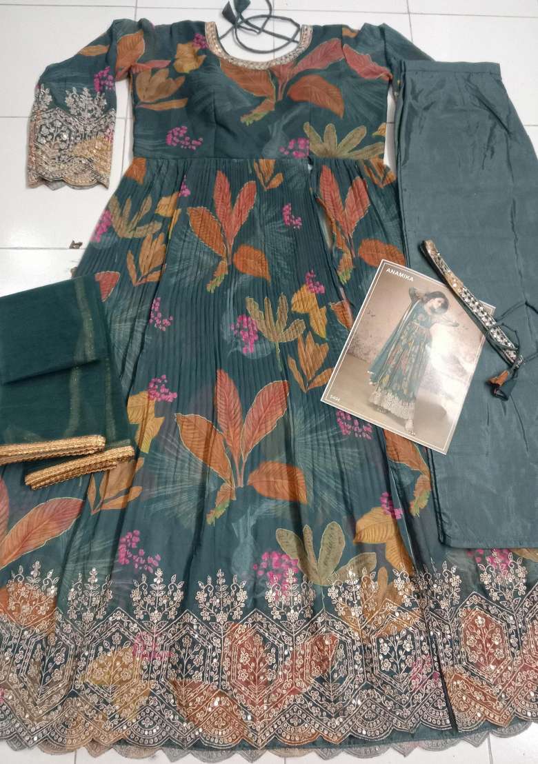 Multicolor Embroidered Georgette Anarkali Set - Indya