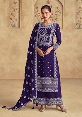 Multicolor Embroidered Georgette Straight Kurta Set