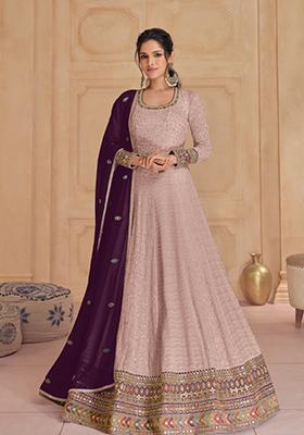 Light Pink Zari Embroidered Georgette Anarkali Set