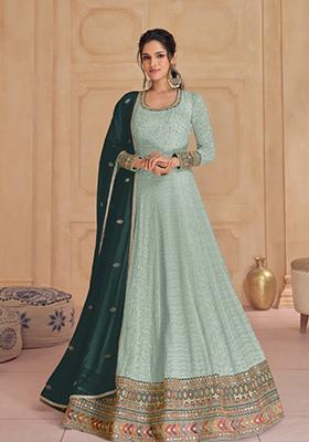 Green Zari Embroidered Georgette Anarkali Set