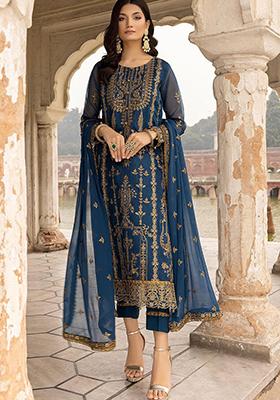 Blue Zari Embroidered Georgette Salwar Kameez