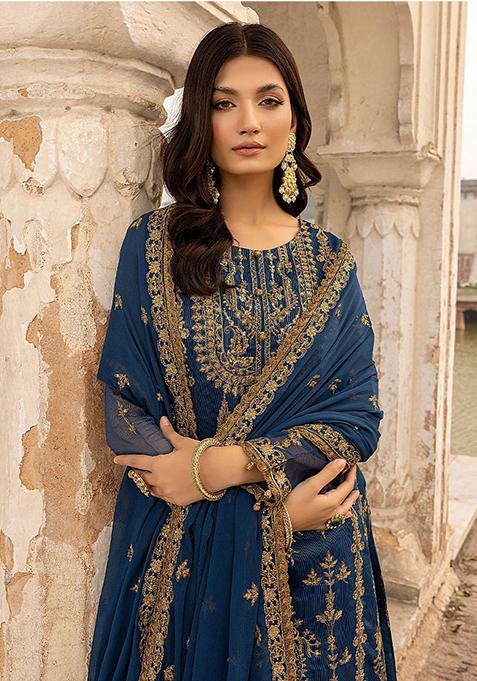 Blue Zari Embroidered Georgette Salwar Kameez
