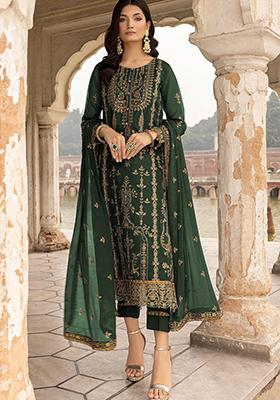 Green Zari Embroidered Georgette Salwar Kameez