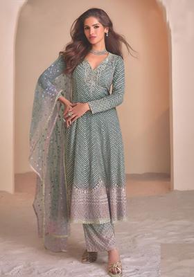 Sky Blue Zari Embroidered Georgette Palazzo Set