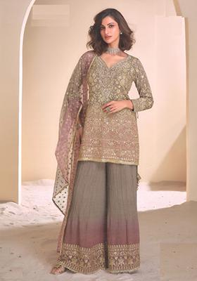Grey Zari Embroidered Georgette Palazzo Set