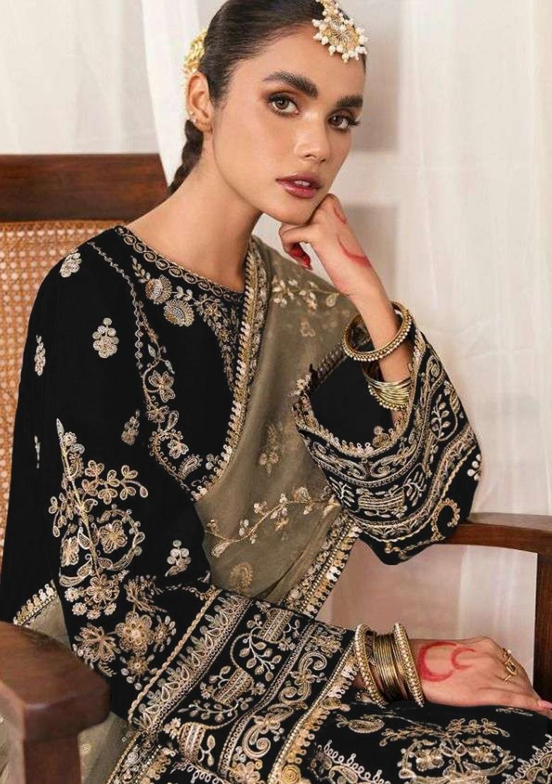 Black Roman Silk Dress Material