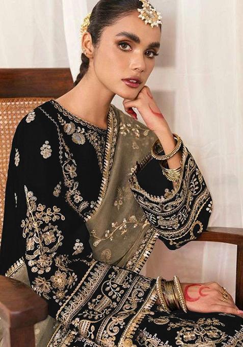 Black Roman Silk Dress Material