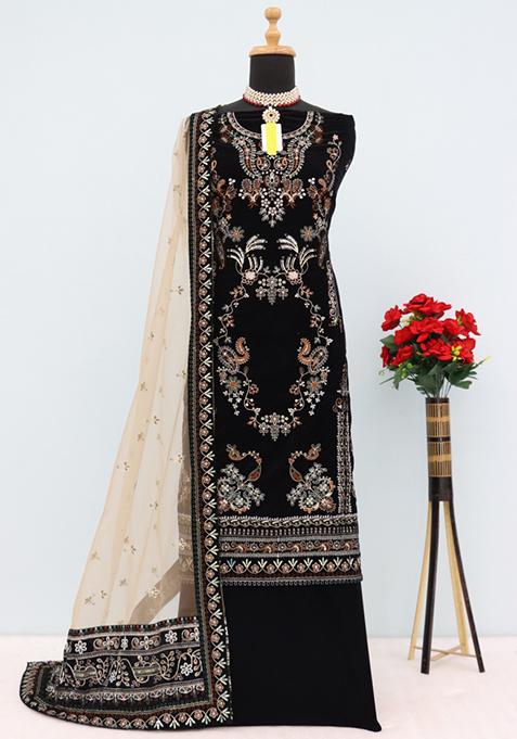 Black Roman Silk Dress Material