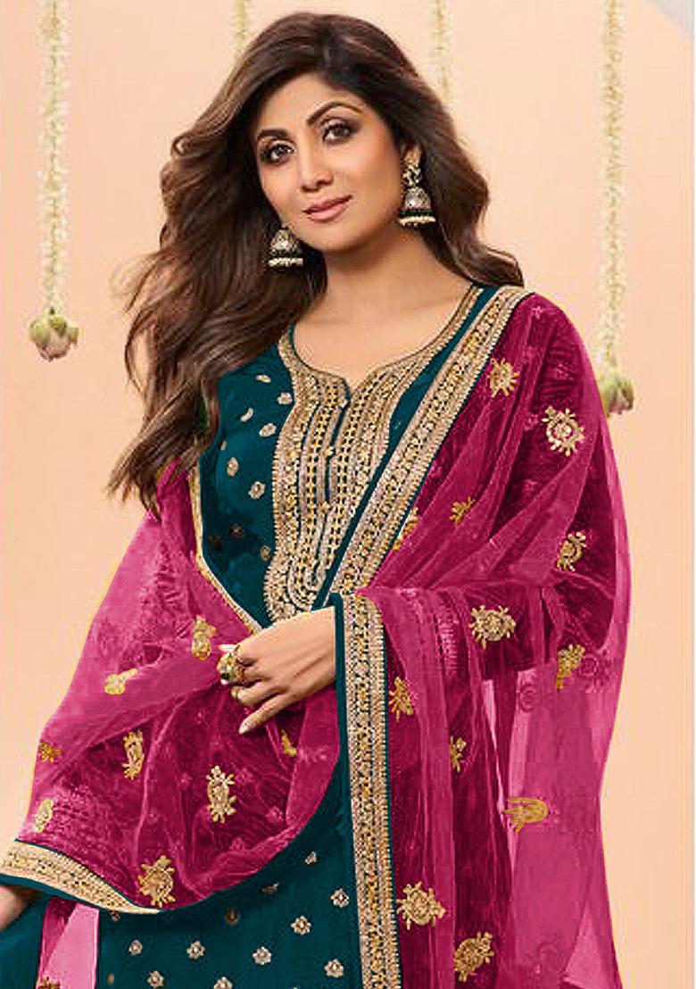 Rama Green Chanderi Dress Material