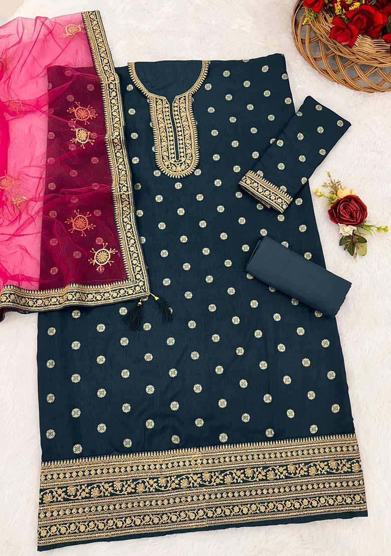 Rama Green Chanderi Dress Material