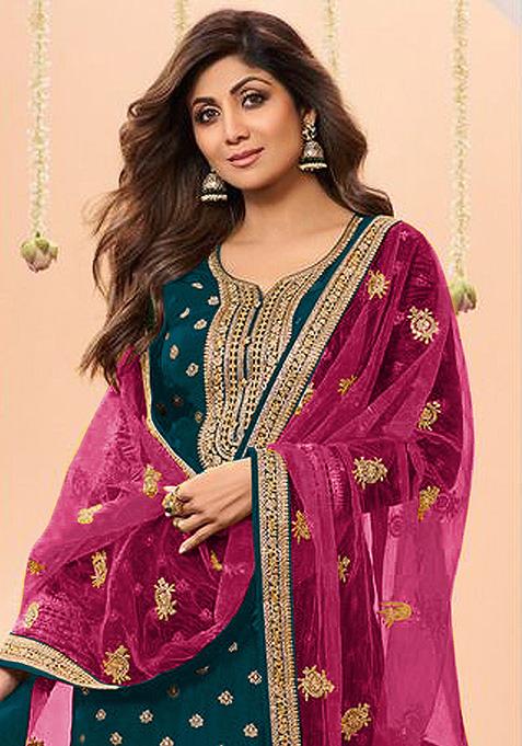 Rama Green Chanderi Dress Material