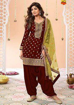 Maroon  Chanderi Dress Material