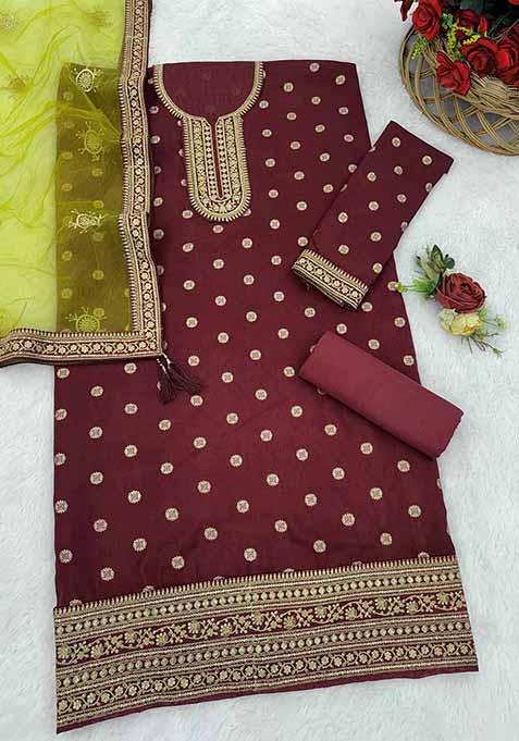 Maroon Chanderi Dress Material