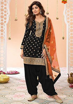 Black  Roman Silk Dress Material