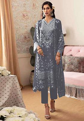 Grey Embroidered Georgette Pakistani Salwar Kameez