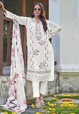 White Embroidered Georgette Pakistani Salwar Kameez