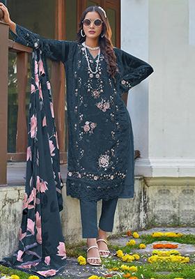 Navy Blue Embroidered Georgette Pakistani Salwar Kameez