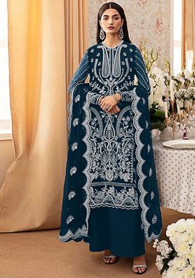 Navy Blue Embroidered Georgette Pakistani Salwar Kameez