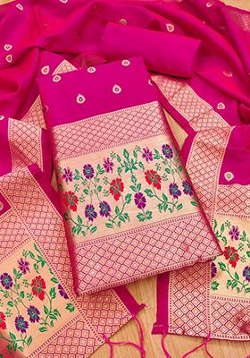 Rani Pink Woven Silk Dress Material