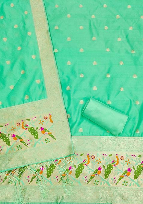 Sea Green Woven Silk Dress Material