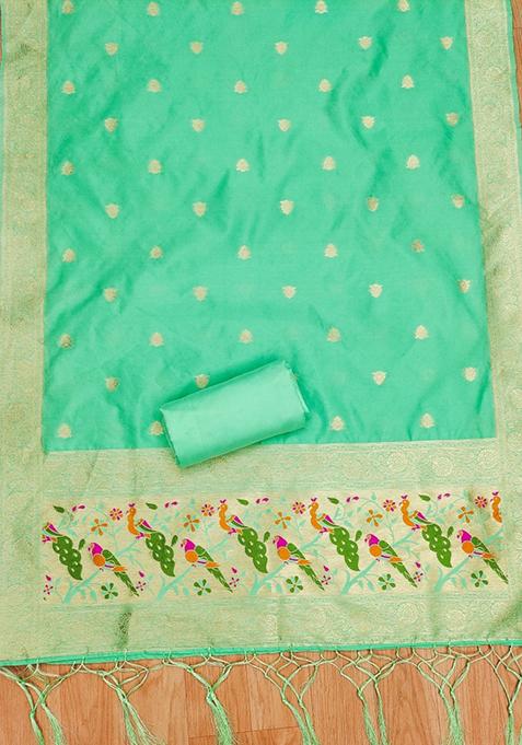 Sea Green Woven Silk Dress Material