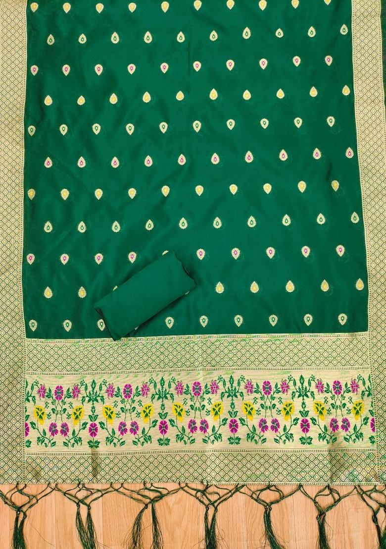 Green Woven Silk Dress Material