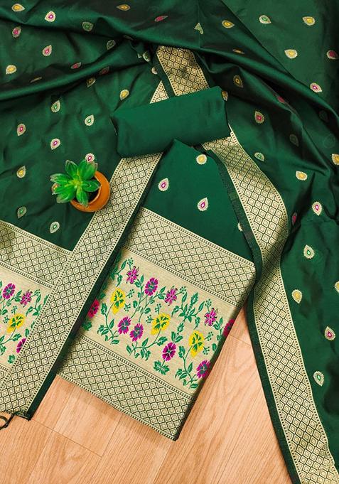 Green Woven Silk Dress Material