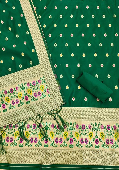 Green Woven Silk Dress Material