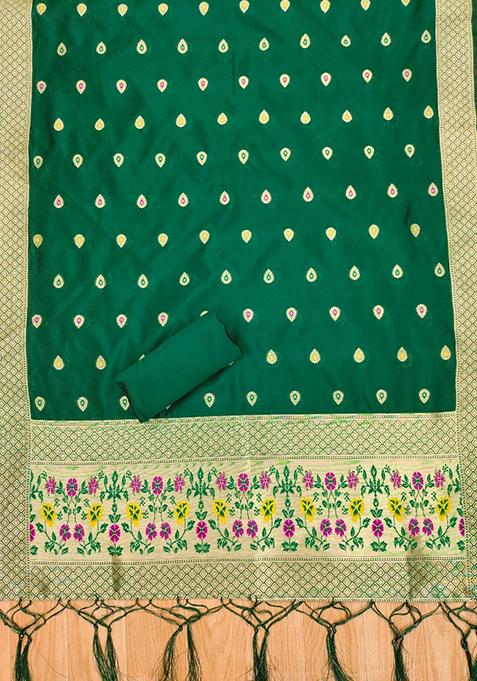 Green Woven Silk Dress Material