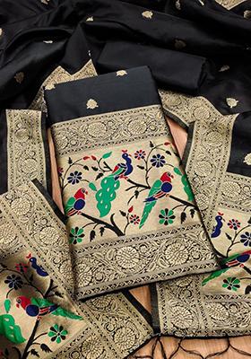 Black Woven Silk Dress Material