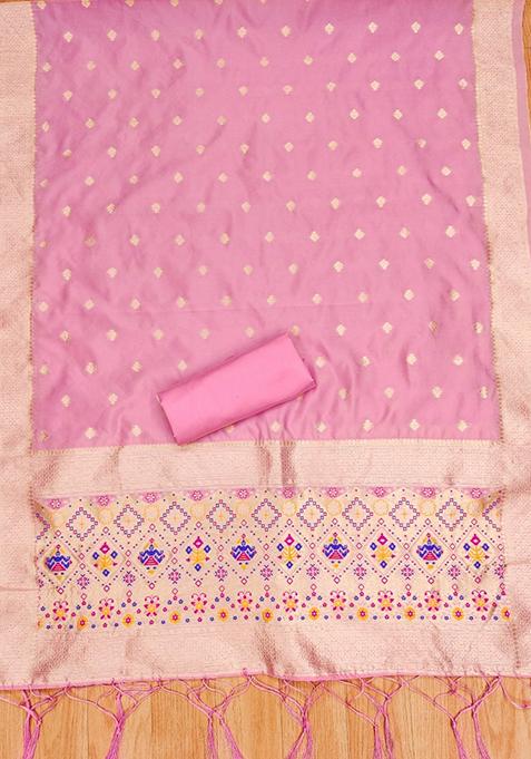 Pink Woven Silk Dress Material