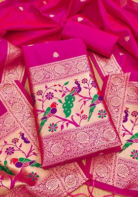Rani Pink Woven Silk Dress Material