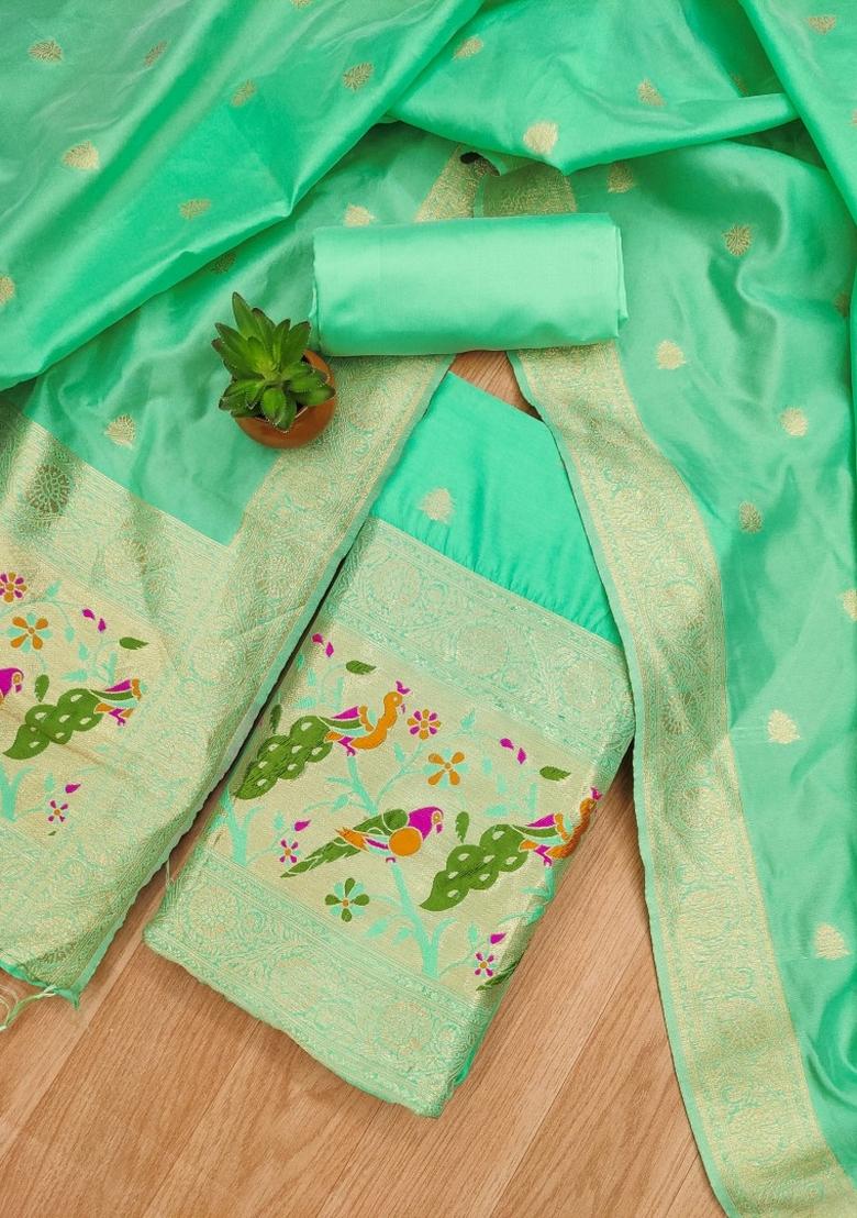 Sea Green Woven Silk Dress Material