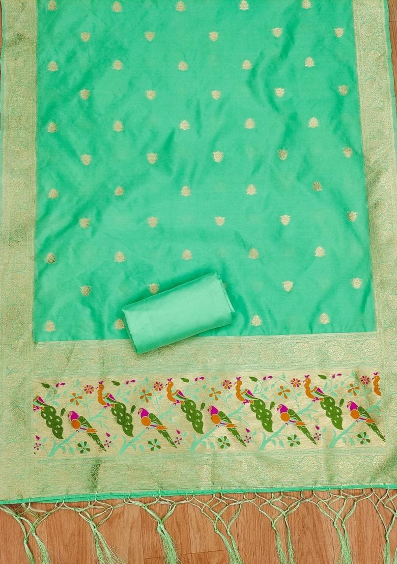 Sea Green Woven Silk Dress Material