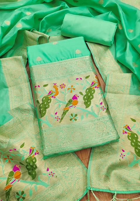 Sea Green Woven Silk Dress Material