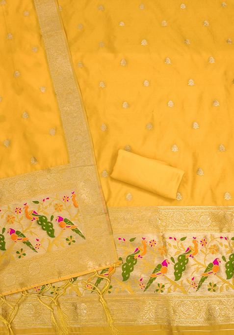 Yellow Woven Silk Dress Material