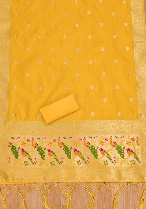 Yellow Woven Silk Dress Material