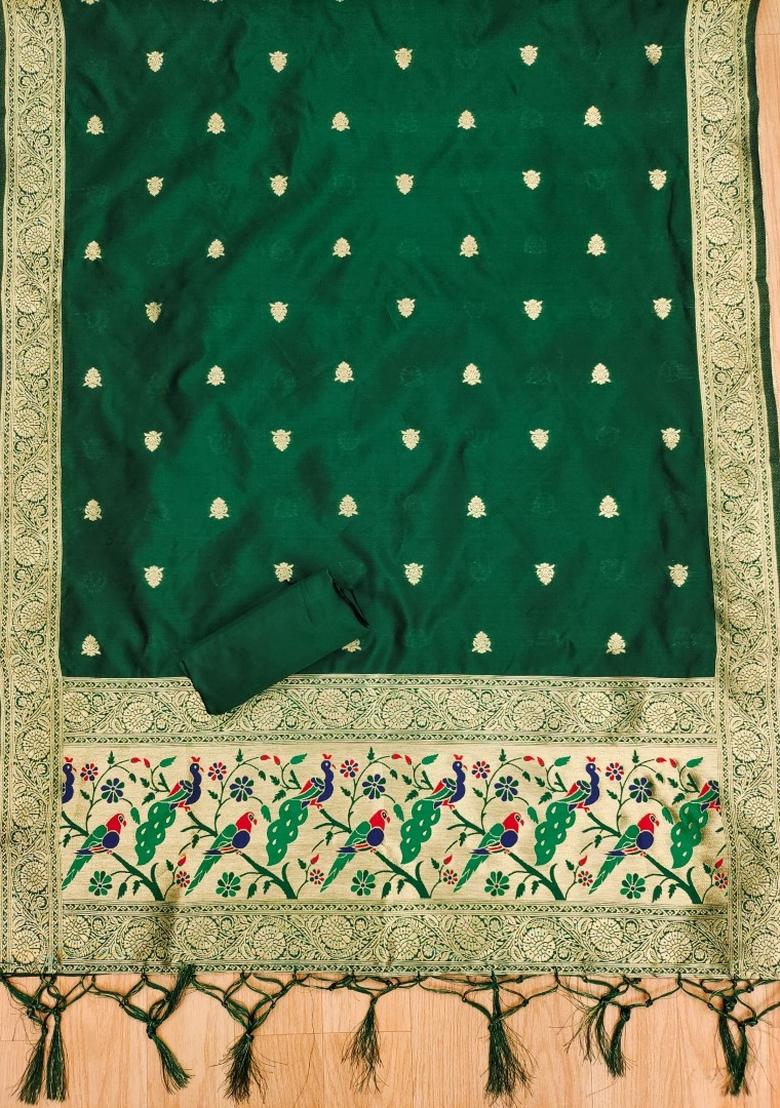 Green Woven Silk Dress Material